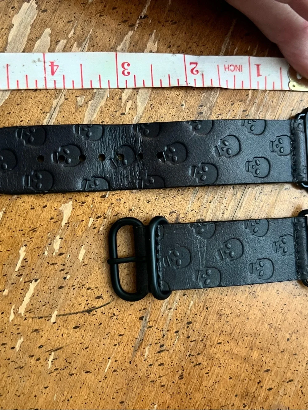 Black leather skull Apple Watch band 45 mm